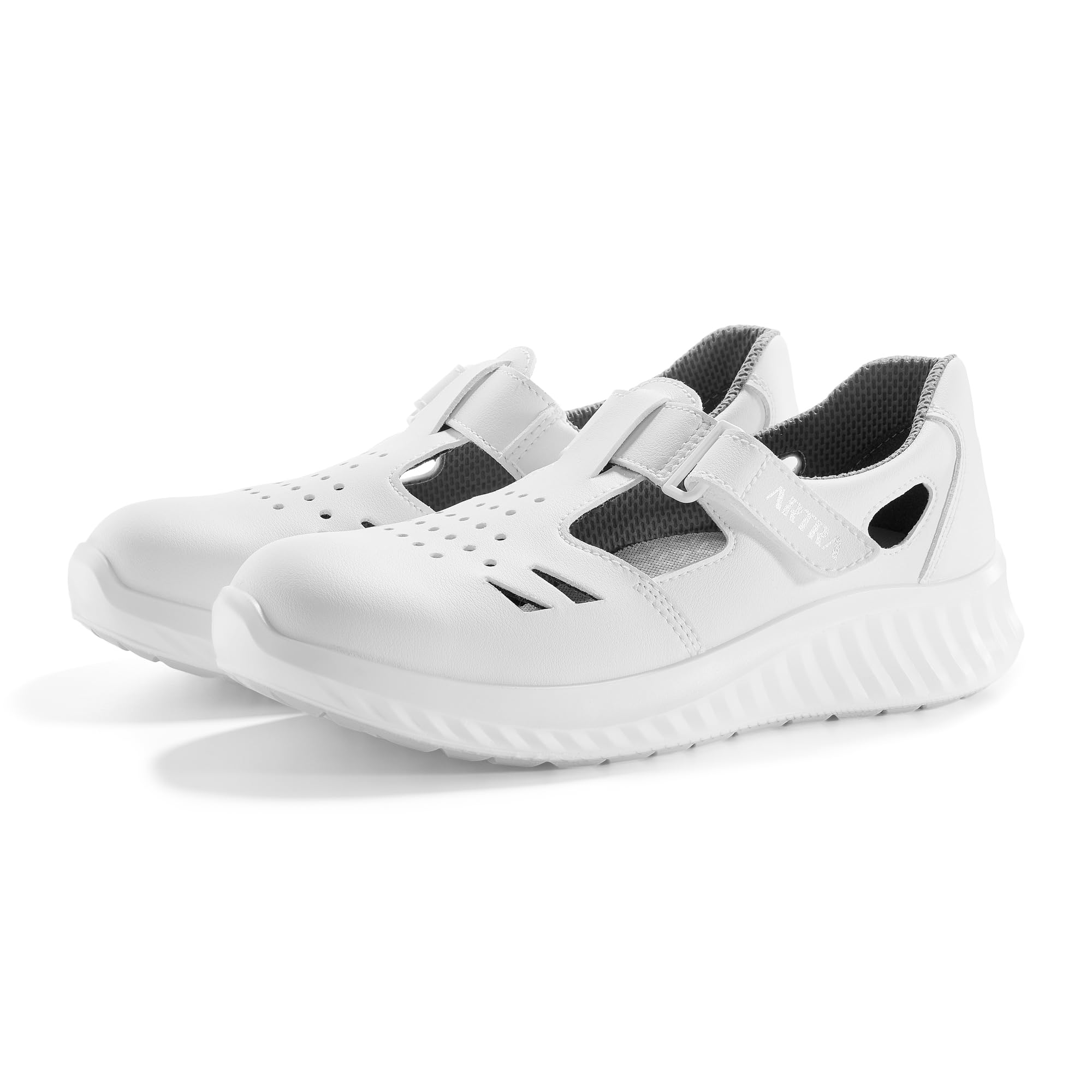 ARTRA Sandalia con velcro brazos 9007, zapatos de trabajo blancos S1, zapatos de cocina sanitaria con puntera de acero, Blanco, 43 EU