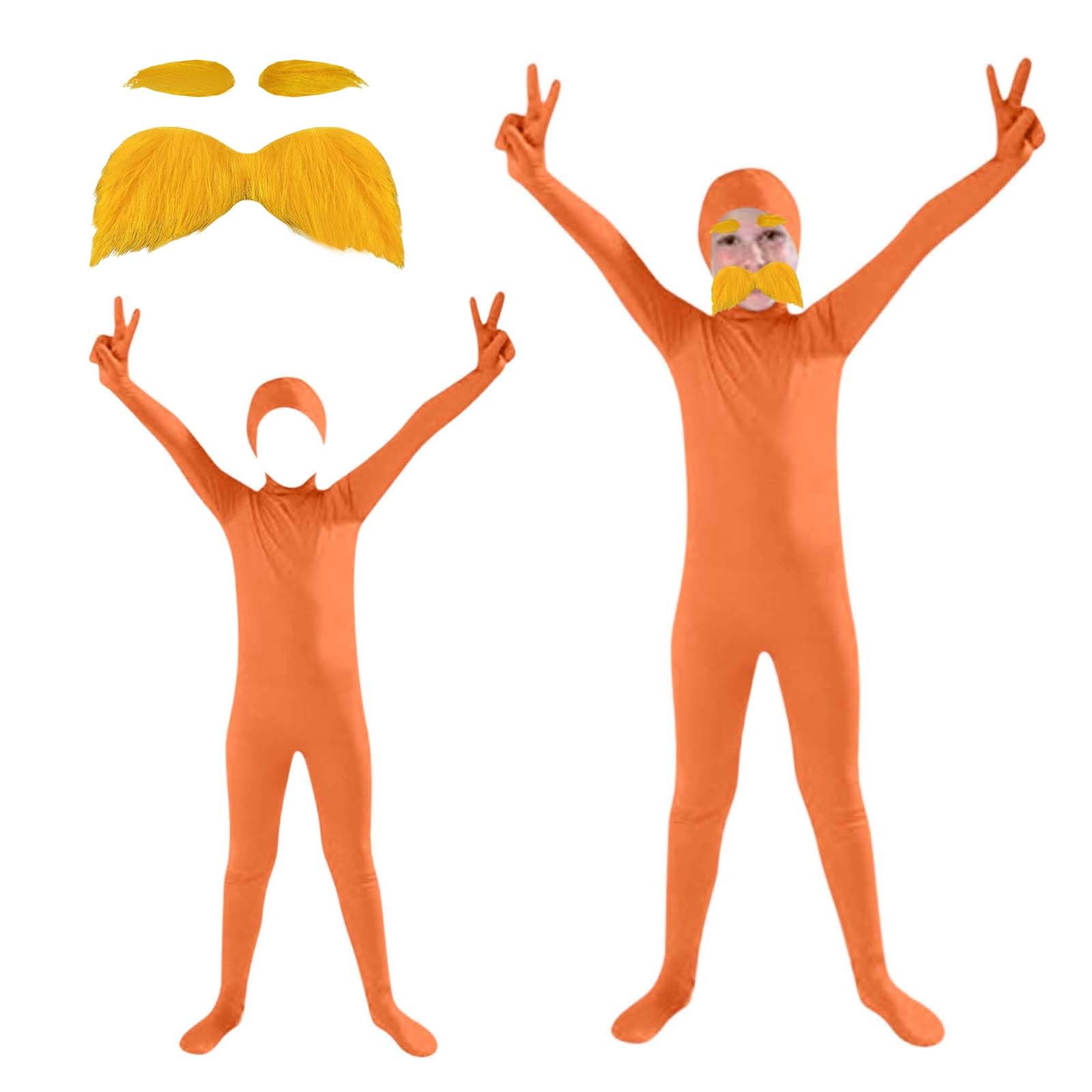 Generisch Full body pak dames heren Greenscreen pak Suit Lorax kostuum Halloween carnaval volledig lichaam Slenderman kostuum oranje bodysuit open face cosplay jumpsuit, XS