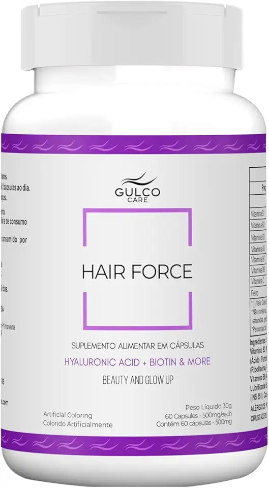 Hair Force - Cabelo, Pele e Unhas - Biotina Alto Teor, Vitaminas e Minerais Essenciais - 60 Cápsulas, Suplemento Alimentar GULCO CARE