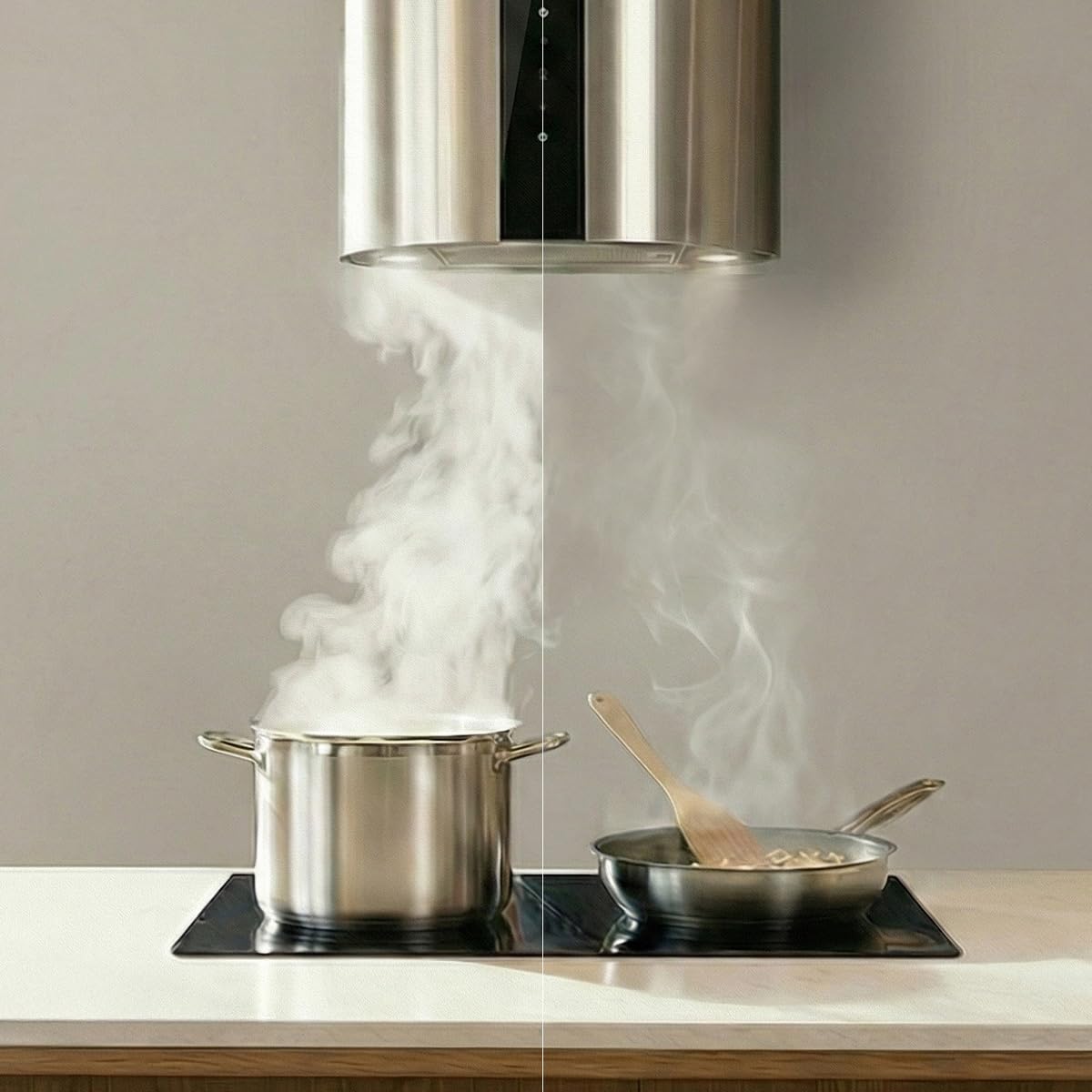 Cecotec Cappa Aspirante Rotonda a Parete 35 cm Bolero Flux DRT 358000 Inox A++. Aspirazione 715 m³/h, 2 Velocità + Funzione Booster, Filtri a Carbone, Classe A++, Controllo Touch