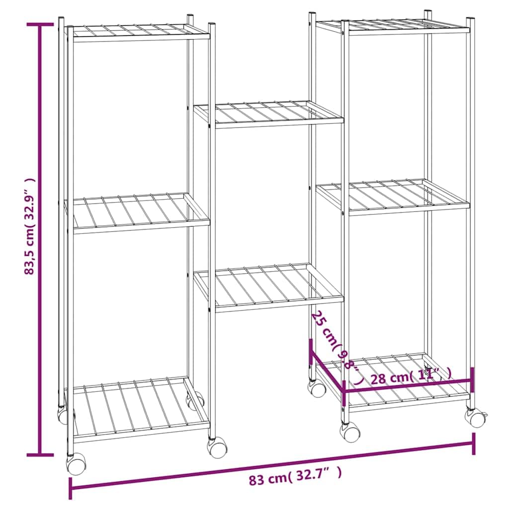 Porta Pianta Interna Fioriera con Ruote 83x25x83,5 cm Nero Ferro, Supporto per Vaso Mensola di Fiori per Soggiorno, Ufficio, Balcone, Giardino L34H31281
