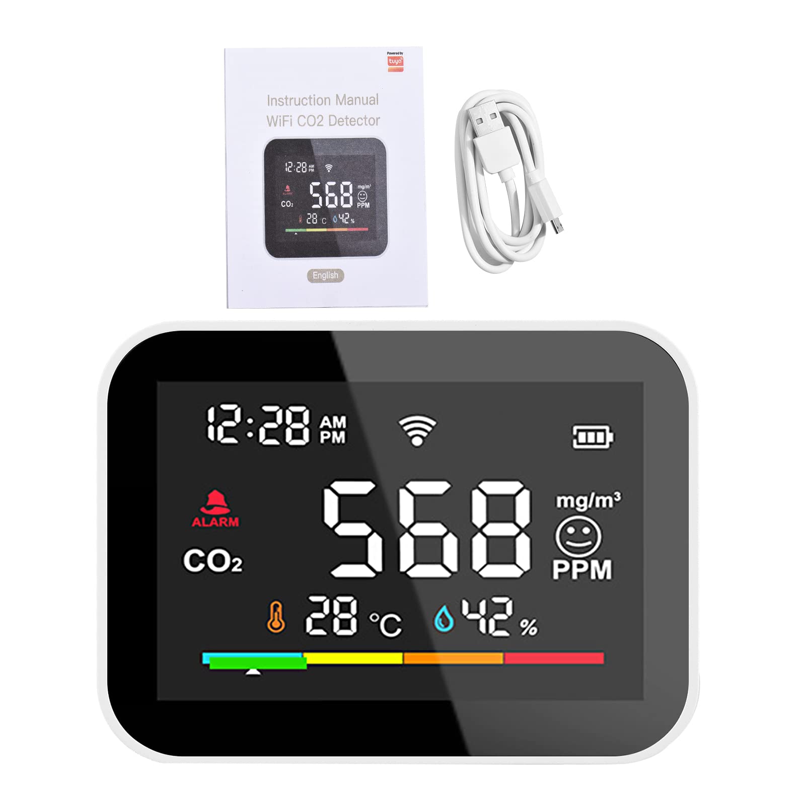 Fafeicy Detektor CO2 z 2,8-calowym Inteligentnym Ekranem, WiFi do