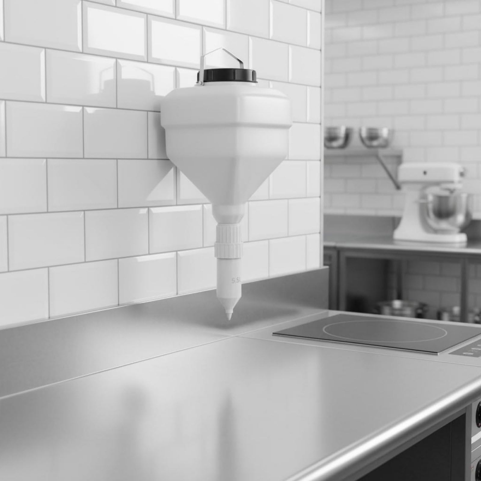Dispenser di Salse con Porzionatore Preciso Struttura Durevole in Plastica E Metallo Design Sospeso per Ordine Sul Banco Lavoro Adatto a Ristorazione, Barile Quadrato 5,5L