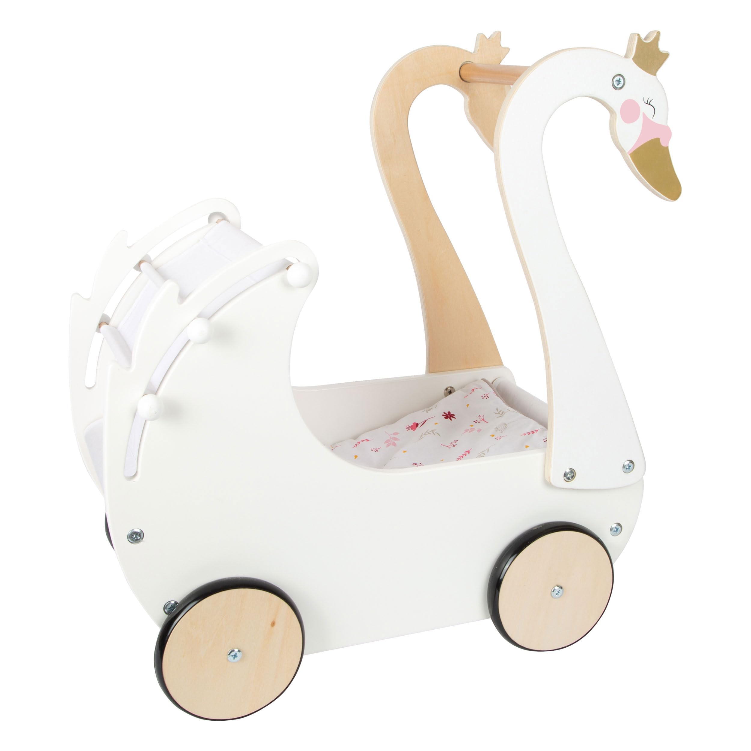 Small Foot Poussette Cygne en Bois, avec literie réversible, pour poupées et Animaux en Peluche jusqu'à 46 cm, Art. 12283