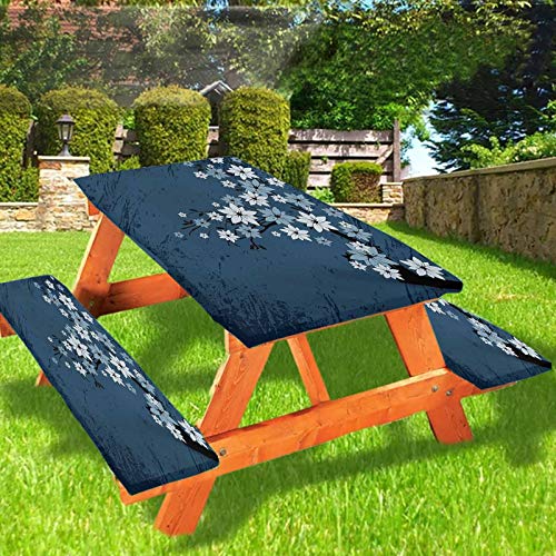 Floral Picnic Table and Bench Fitted Tablecloth Cover,Spring Blooms on Grunge Backdrop Classic Petal Flourishing Season Essence Theme 72