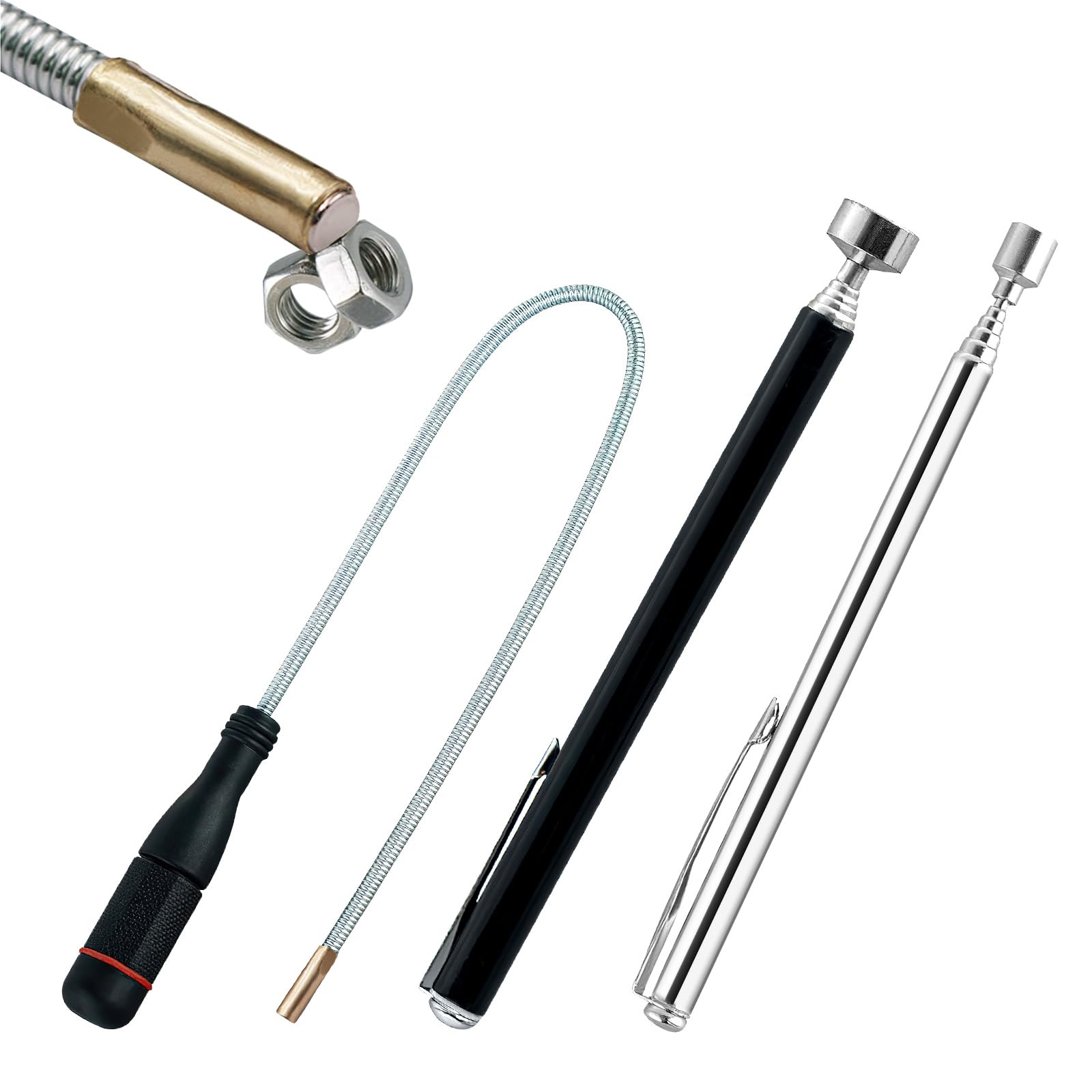 VEGCOO 3Pcs Herramientas de Recogida Iman Flexible Telescópicas Magnéticas 1.5LB 3LB 5LB, Herramientas Taller Mecanico Iman Telescopico Recogedor Magnético Para Recoger Piezas