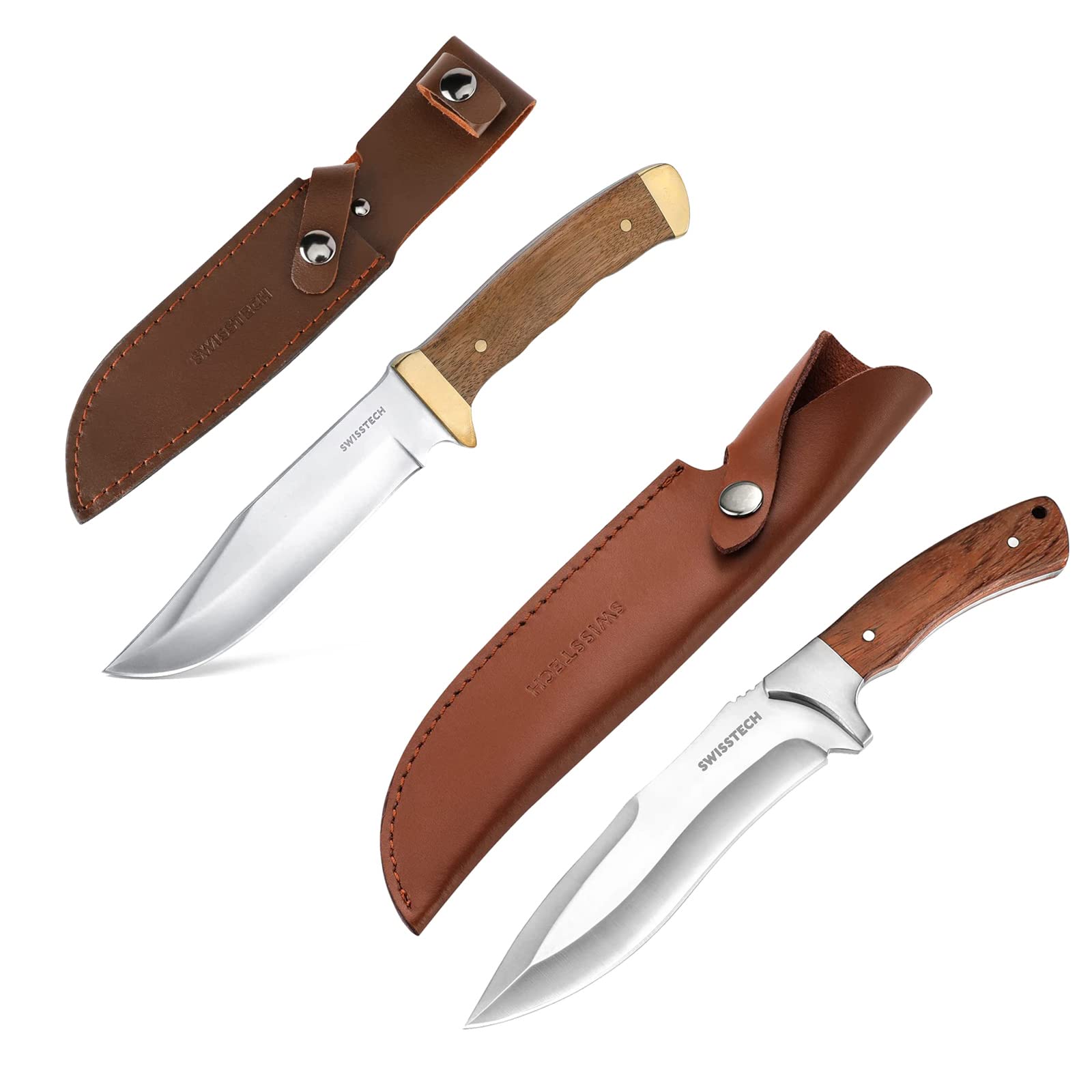 Amazon.com : Swiss+Tech 11 Inch Fixed Blade Knife & Swiss+Tech Hunting Knife  with Leather Sheath : Sports & Outdoors