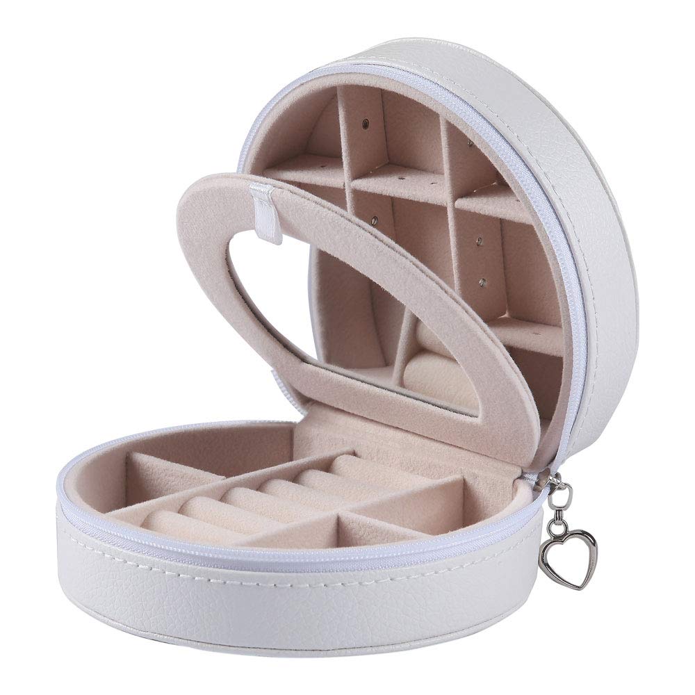 Equuleus Travel Jewelry Box for Women (WHITE) Portable Jewelry, Earring Holder and Ring Storage Case with Compartment Organizer