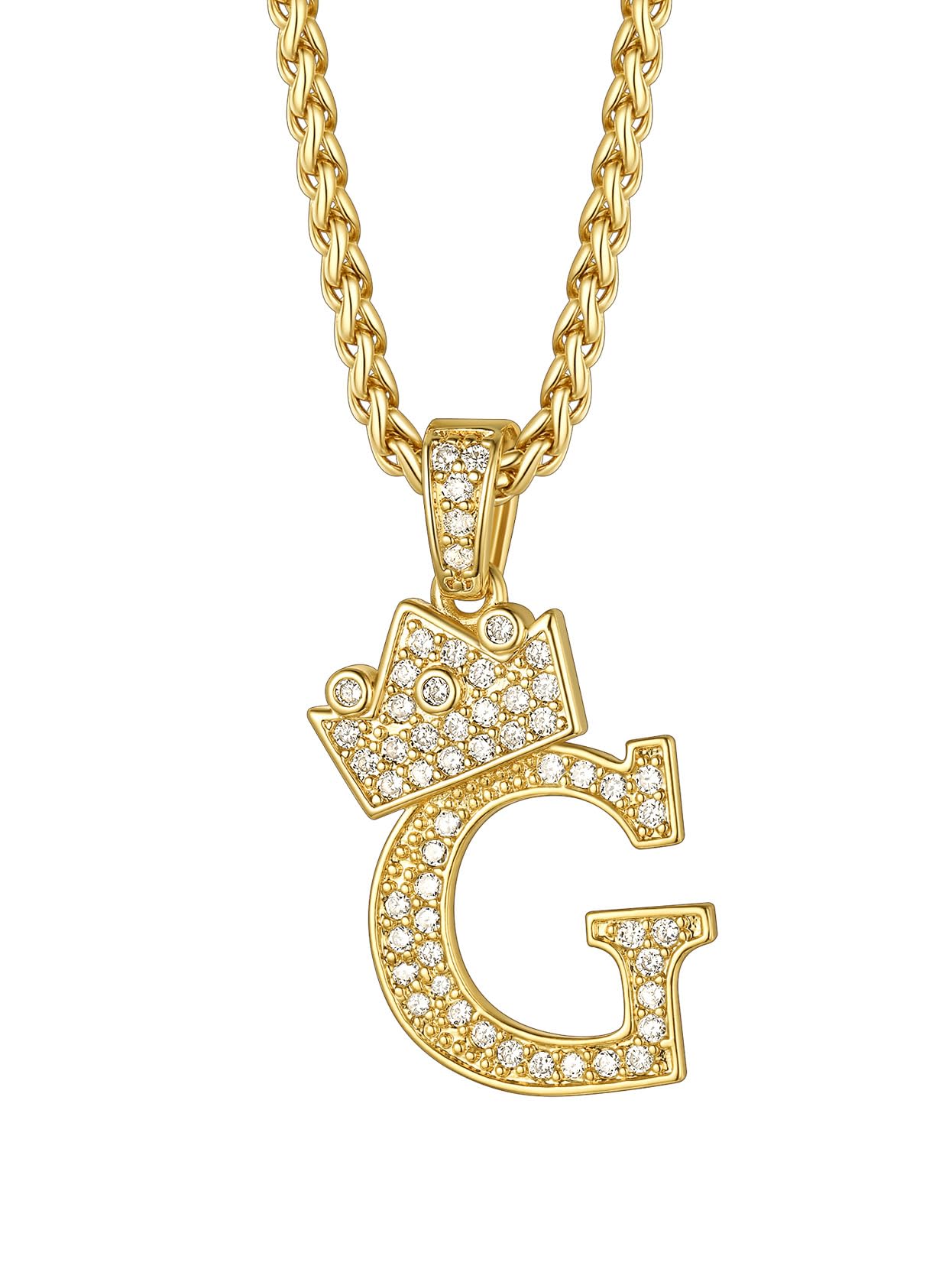 Richsteel Initial Necklace for Men A-Z 18K Gold Plated Crown Shiny Cubic Zirconia Monogram Pendant for Women Fashion Jewelry