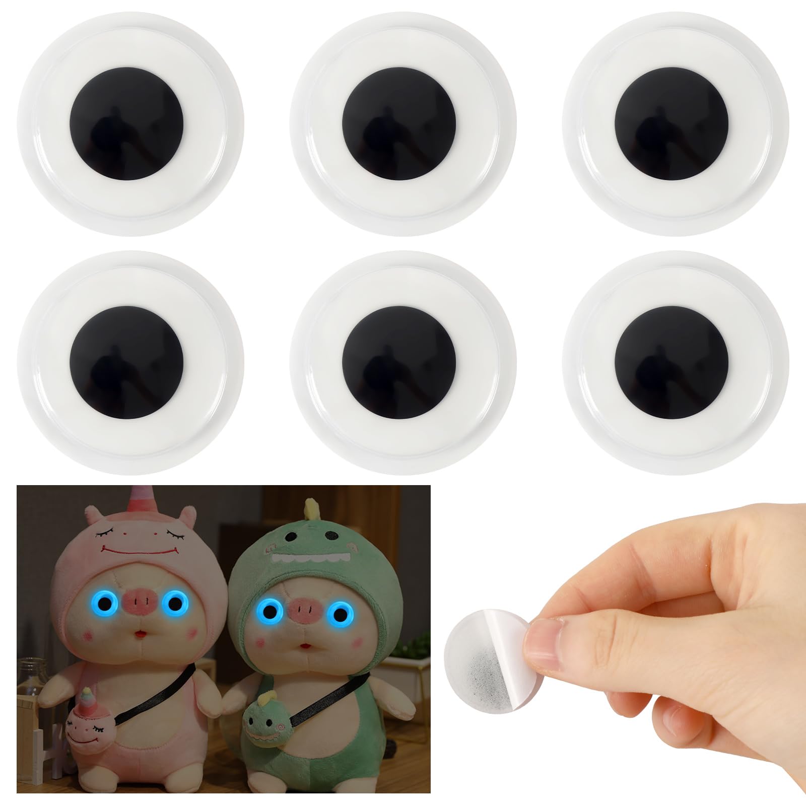 PETKNOWS 6Pcs 1inch Glow Googly Eyes Self Adhesive Giant Wiggle Eye Craft