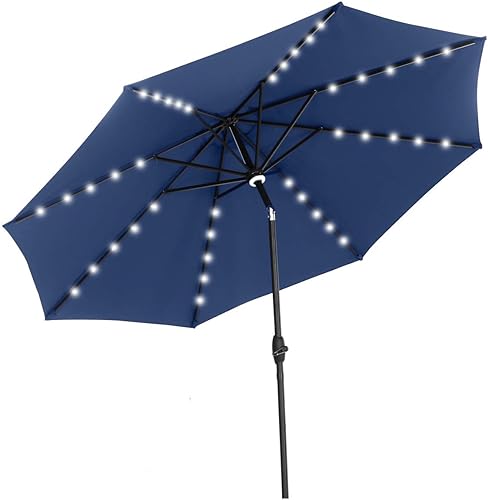 OVASTLKUY - Sombrilla solar de 10 pies para patio, 40 luces LED, para exteriores, jardín (10 pies, azul marino)