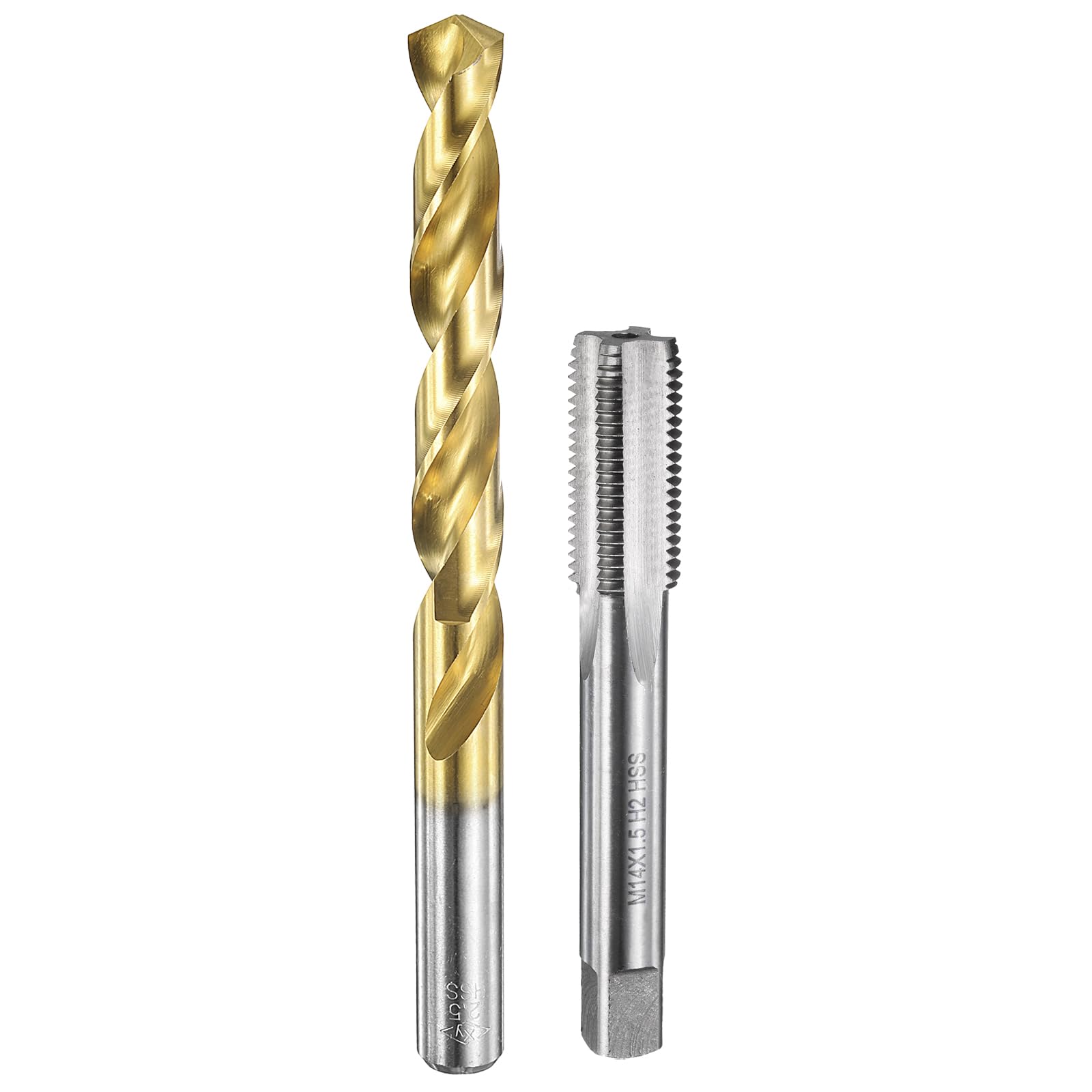 QUARKZMAN Set di Punte e Maschi per Filettare, Maschio M14 x 1.5 Metrico a Flauto Dritto & Punte da Trapano da 12.5mm, HSS-6542 Non Rivestito/Rivestito in Titanio