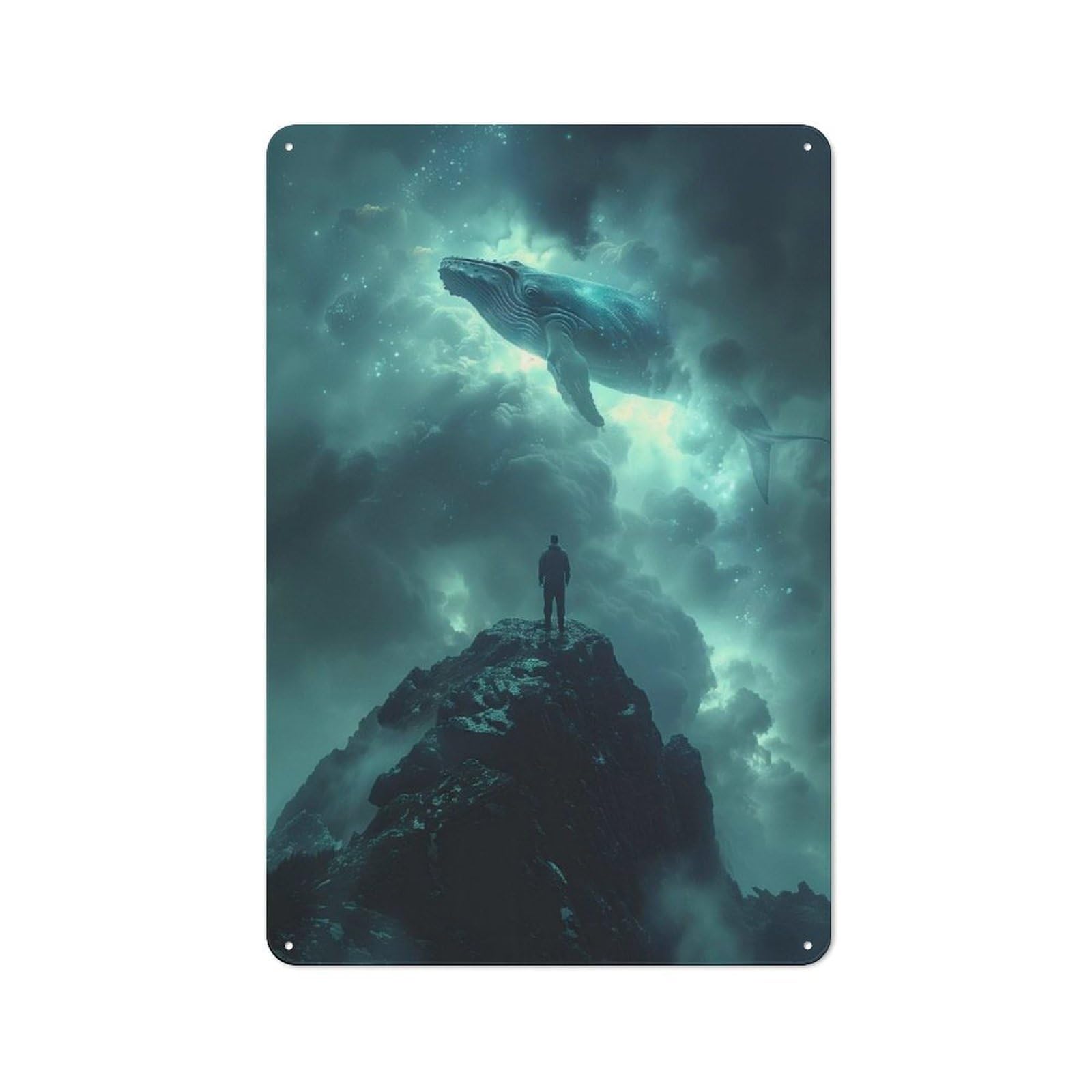 Junmoney Cosmic Whale Fantasy Retro Tin Sign 30X20cm For Living Room Or Hallway, Gift For Living Room Decor Lovers During The Christmas Season