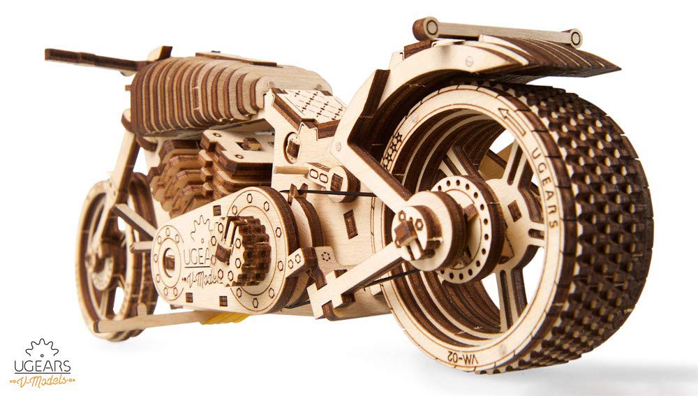UGEARS maqueta Moto para Montar - Motocicleta Puzzle 3D Adultos - Modelo mecánico de Moto uniqo - maquetas Madera - Rompecabezas Madera 3D para Construir - Kits de construcción 3D (Motocicleta VM-02)