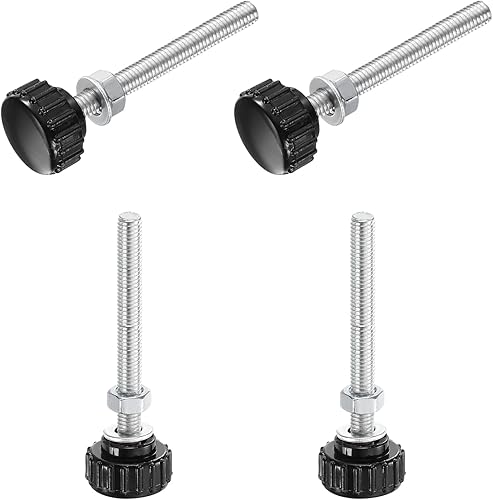 Miniatura 225 de uxcell Juego de 4 perillas moleteadas, tornillos de pulgar con tuercas y arandelas, rosca macho métrica M6 x 1.378 in, cabeza de plástico de 0.984