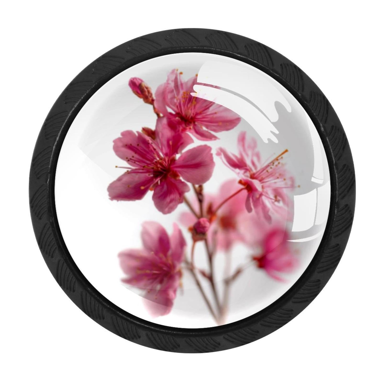 Chenzzzz Multicolored 10 4 Pack Pink Flowers On White Background (2) Kitchen Cabinet Knobs Drawer Knobs Dresser Knobs Matte Black Zinc Knobs Drawer Pulls Door Knobs Dresser Drawer Handles Knobs For Dresser Drawers