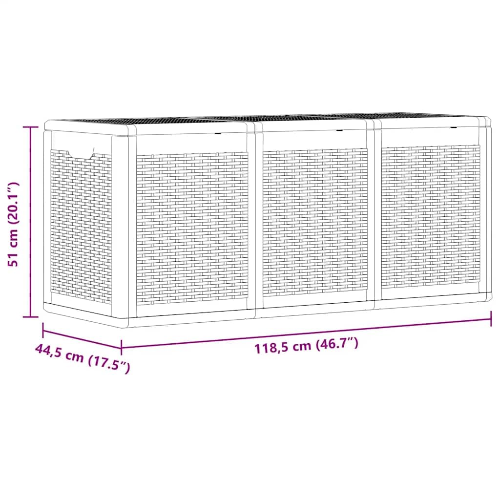 Skrzynka ogrodowa, szara, PP rattan, 270 l, skrzynia z miejscem do przechowywania poduszek i poduszek, odporna na warunki atmosferyczne i promieniowanie UV, na balkon, taras, do użytku na