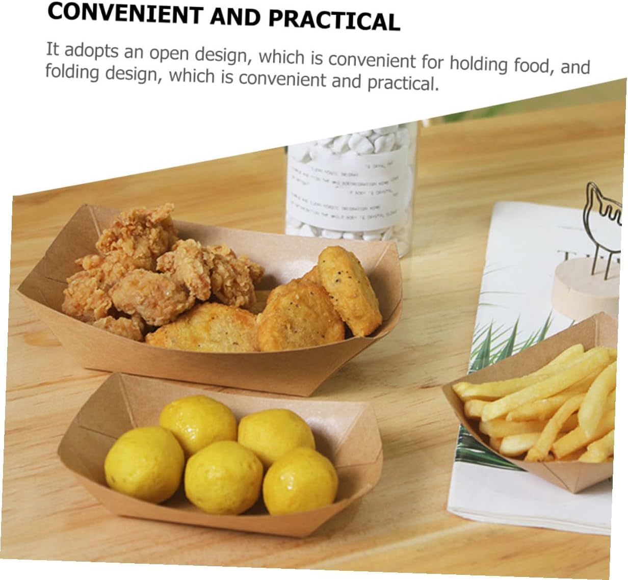 100pcs Disposable Kraft Paper Takeout Food Boxes Oil Proof French Fries Snack Containers for Restaurant Catering and Food Storage