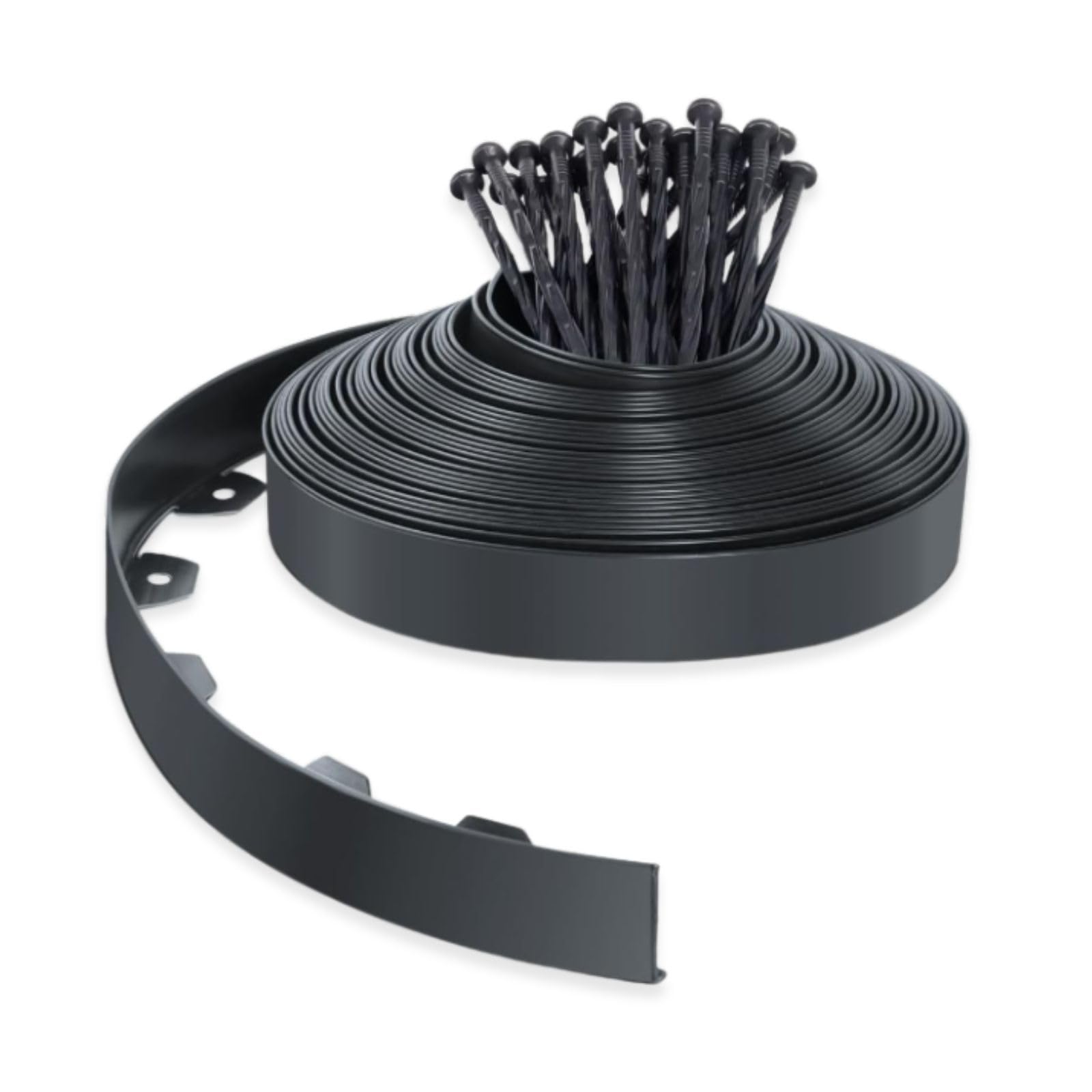 PLANTAWA Borde para Césped Artificial Negro 10m, 30 piquetas | Delimitación y Fijación del Perímetro, Contención de Materiales y Acabado Profesional | Flexible, Discreto y Resistente para Jardín