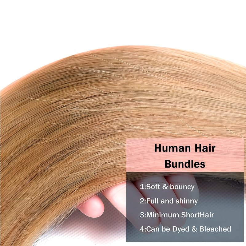 Honey Blonde Human Hair Bundles 22 24 26 Inch 12A Straight Bundles Human Hair Brazilian Virgin Hair 3 Bundles Double Weft Hair Extensions for Women 27 Color