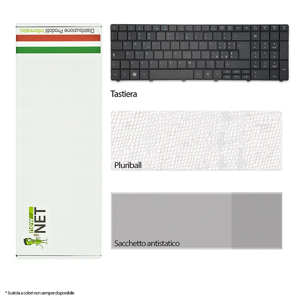 NewNet Tastiera Italiana Per Notebook Acer Aspire E TravelMate - Layout QWERTY, Cavo Flat, Compatibile Con 7736, 5740, 5250 E Molti Altri