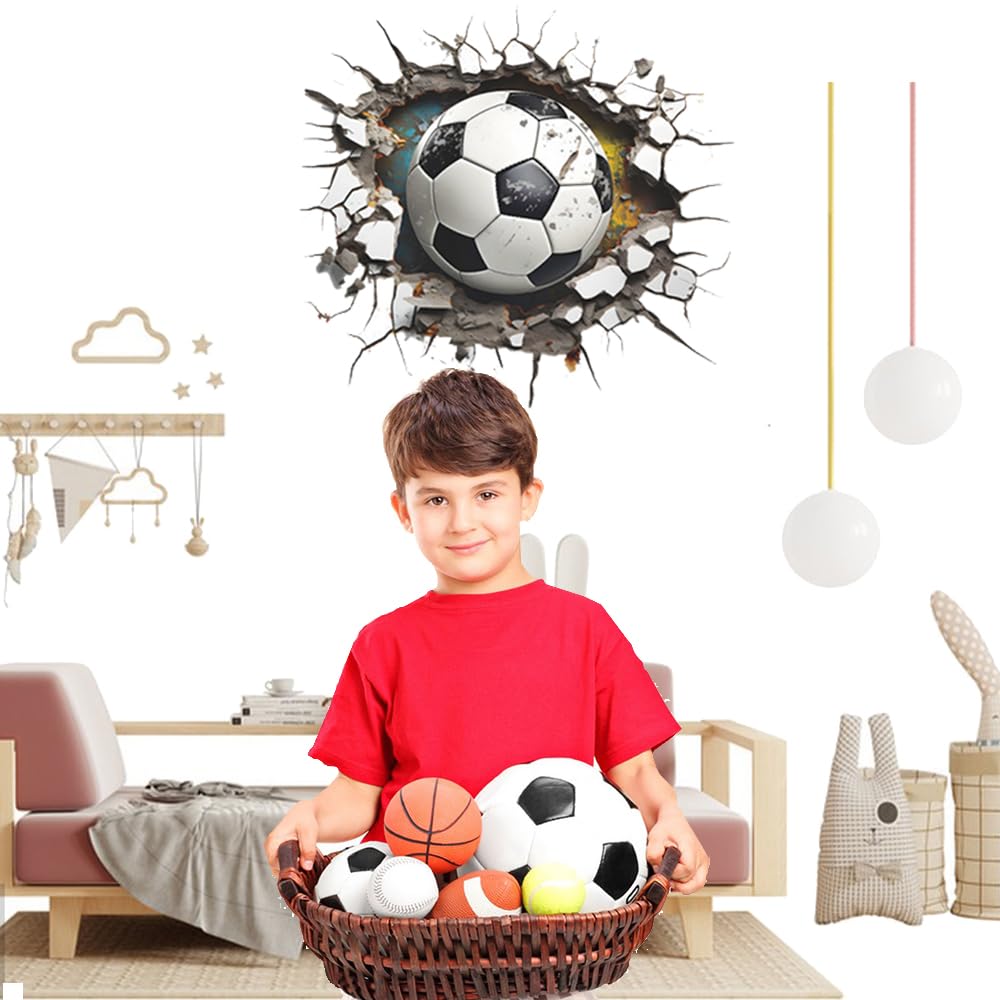 Pegatinas de Pared Fútbol, 3D Vinilos de Pared Decorativos, Pegatinas de fútbol en 3D para Habitación de Adolescentes y Niños Vinilos Adhesivo Pared Futbol Poster Futbol Decoración de Pared