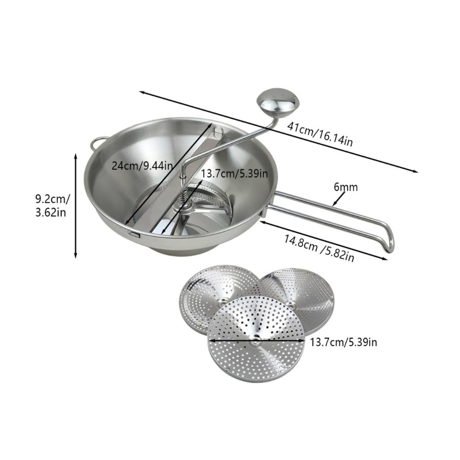 Pasapurés Manual Batidora de Acero Inoxidable Molinillo de Verduras Separador y Semillas Acero Inoxidable Adecuado para Papillas Salsas Cocina Doméstica Conservas, Grande, Moderno Minimalista