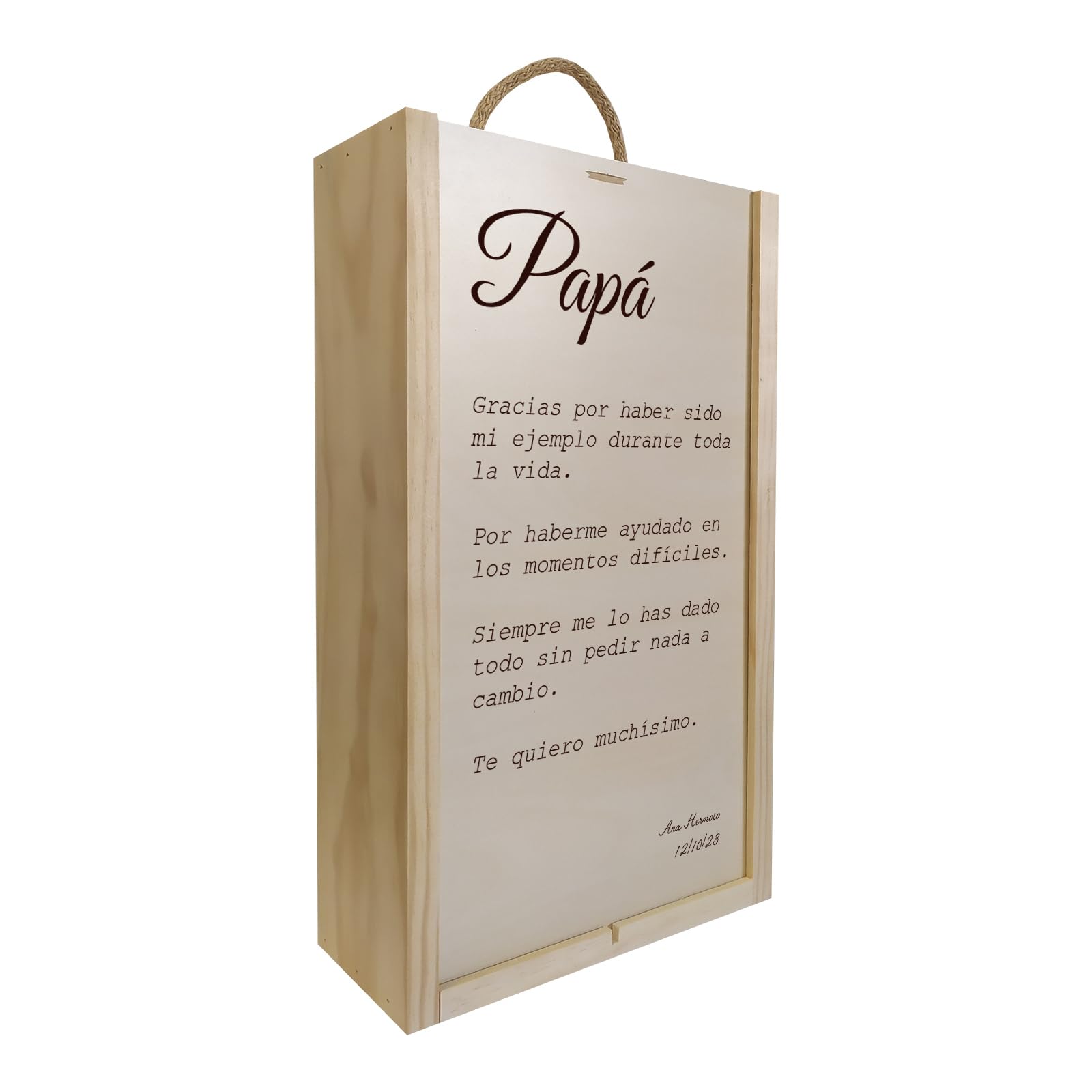 Adri - Caja de Madera Personalizada con 2 Botellas de Vino Incluidas (Rioja Crianza y Ribero del Duero) - Regalos Personalizados Originales para Padres, Madres, Hermanos, Abuelos (FRASE PAPA)