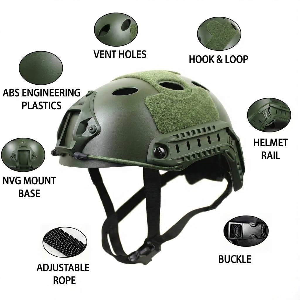 Casque Militaire Tactique PJ Paintball Airsoft Casque Fast avec Support NVG et Rail de Guidage Iatéral - 3