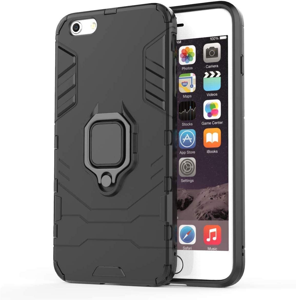 WOW IMAGINE Apple iPhone 6 | 6s Tough Armor Back Cover | Ring Holder & in-Built Kickstand Mobile Bumper Case | Excellent 360 Degree Protection (Carbon Black) (B09W61FT2X) Amazon Price History, Amazon Price Tracker