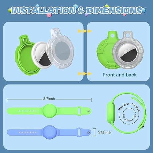 Miniatura 7 de Paquete de 4 pulseras compatibles con AirTag y collar Airtag para niños, de silicona suave, impermeable, soporte oculto para Airtag para niños