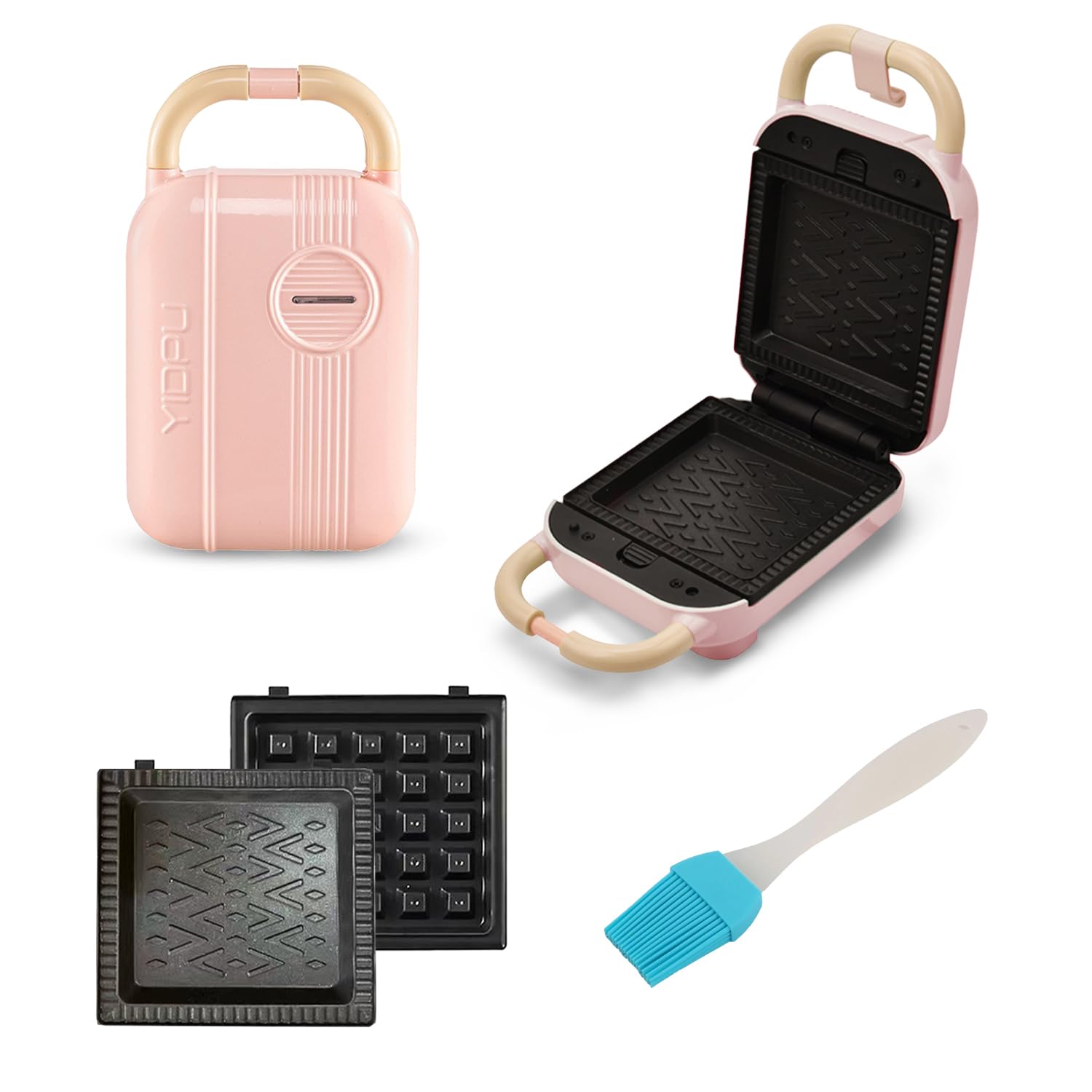 Sandwich Maker - Waffle Maker – 650W – Detachable and non-stick Plates - For Snack, Breakfast, Waffle, Sandwich, French toast (Pink)