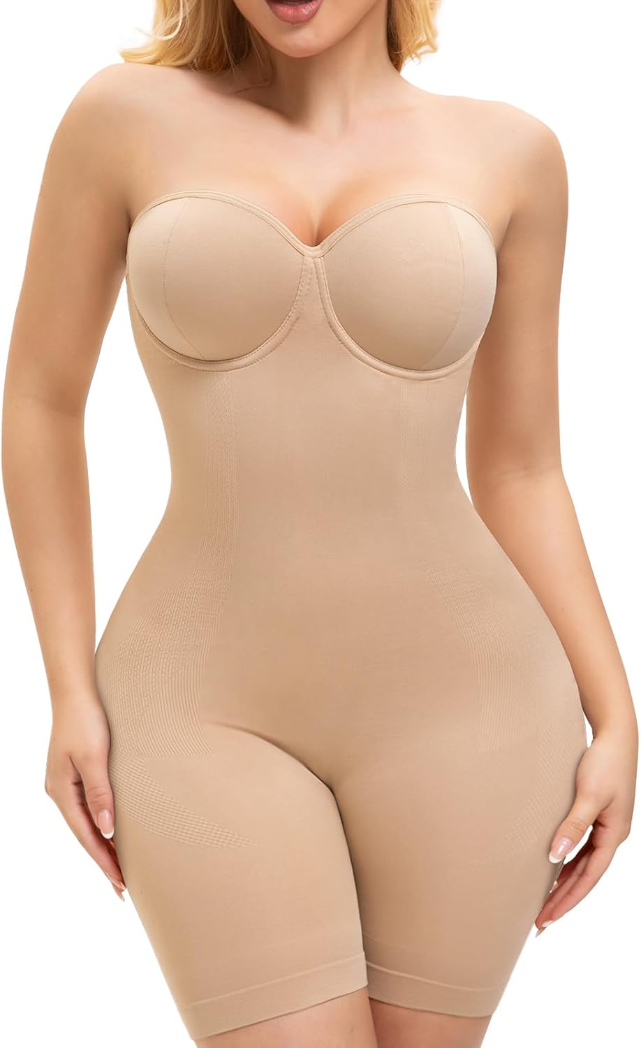 Slimers Strapless Shapewear Bodysuit For Woman: Seamless Body Shaper Built In Bar - Tummy Control Butt Lifter Shapewear