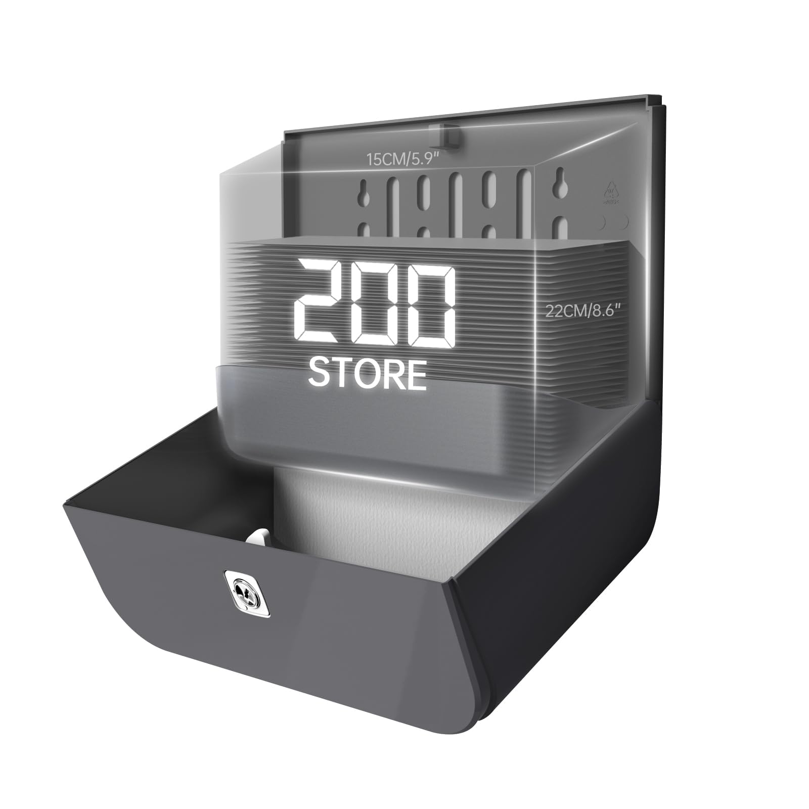 Dispensador de toallas de papel multipliegue, montaje en pared, dispensadores comerciales de servilletas con cerradura, 200 hojas, 6012 gris