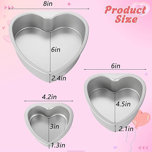 Miniatura 2 de Youeon Paquete de 3 moldes para pasteles en forma de corazón de 4/6/8 pulgadas con parte inferior extraíble, moldes de aluminio antiadherentes para