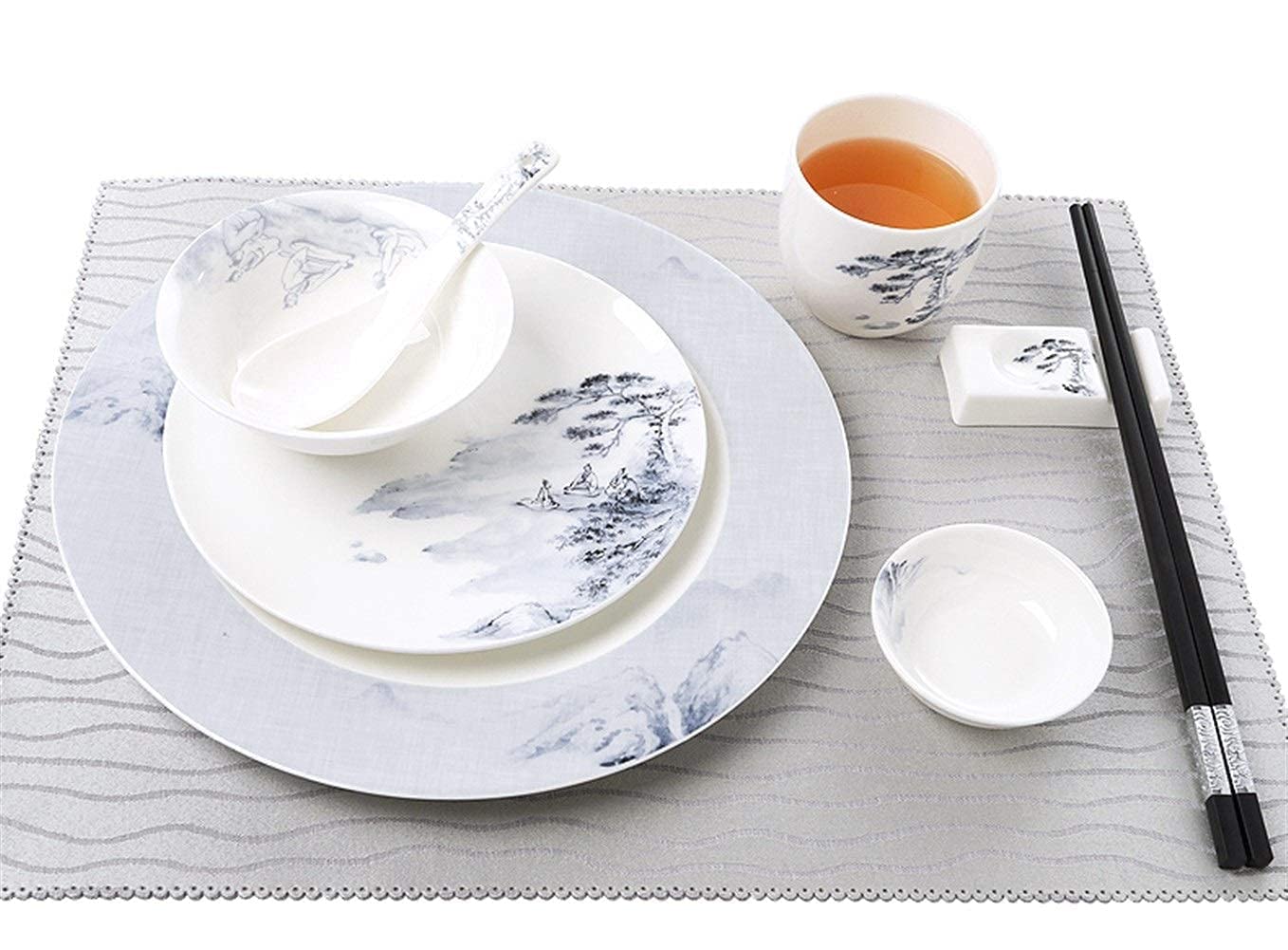 Chińskie zestawy zastawy stołowej zestaw ceramicznych zastaw stołowych/miska/łyżka | komplety porcelany kostnej, komplety ceremonialne talerze egzotyczne (kolor: komplet 2 szt.) (2)