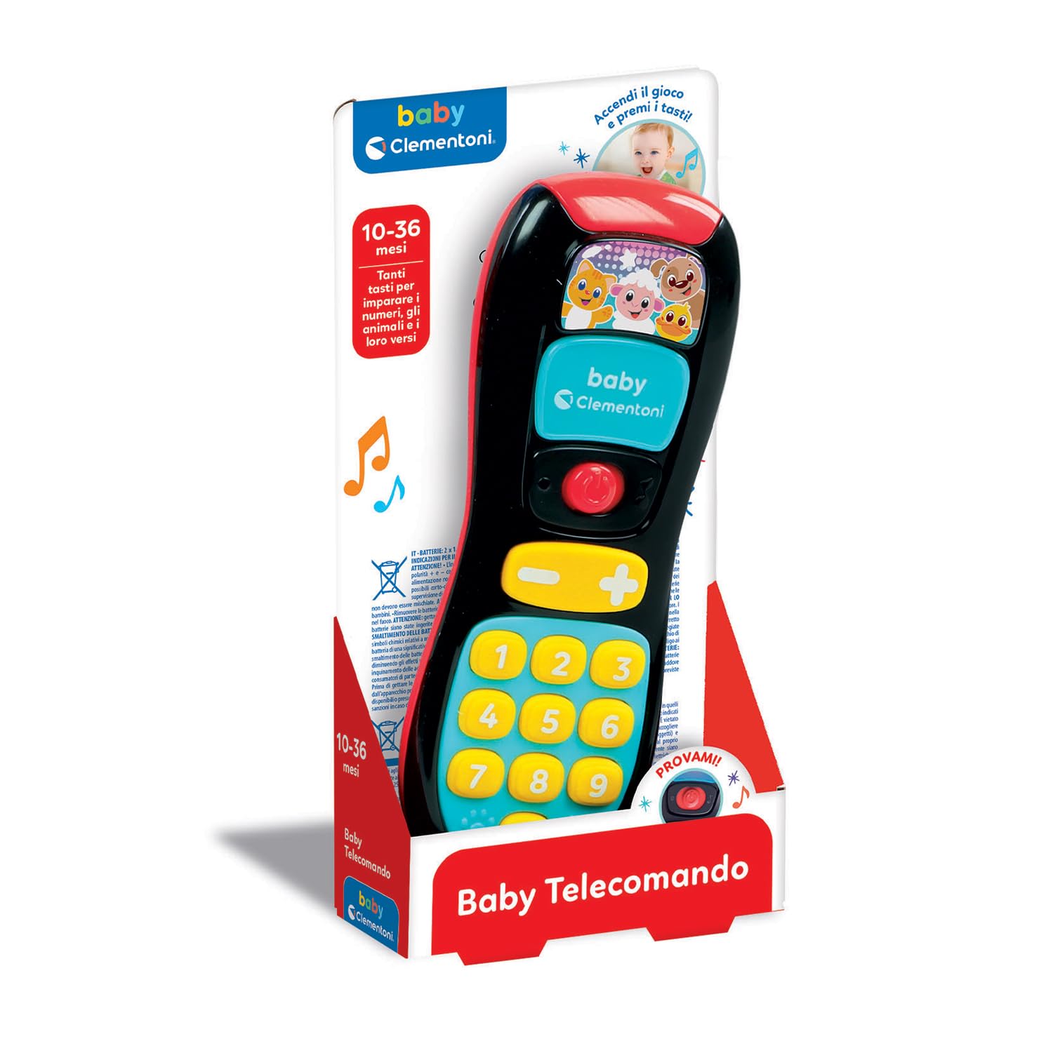 Clementoni Baby Baby Telecomando, Gioco Prima Infanzia Bambini 10-36 Mesi, Centro attività con 12 Tasti per Imparare Parole, Animali e Numeri con Canzoni e Filastrocche, Lingua Italiana, 17932