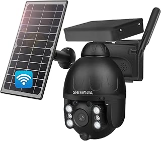 SHIWOJIA Solar Powered CCTV Camera Wireless Outdoor, 2.4GHz Wifi Camera 1080P HD Rechargeable Battery Security Camera with 2 Way Audio,Color Night Vision,IP66 Waterproof,PIR & Motion Sensor, Black