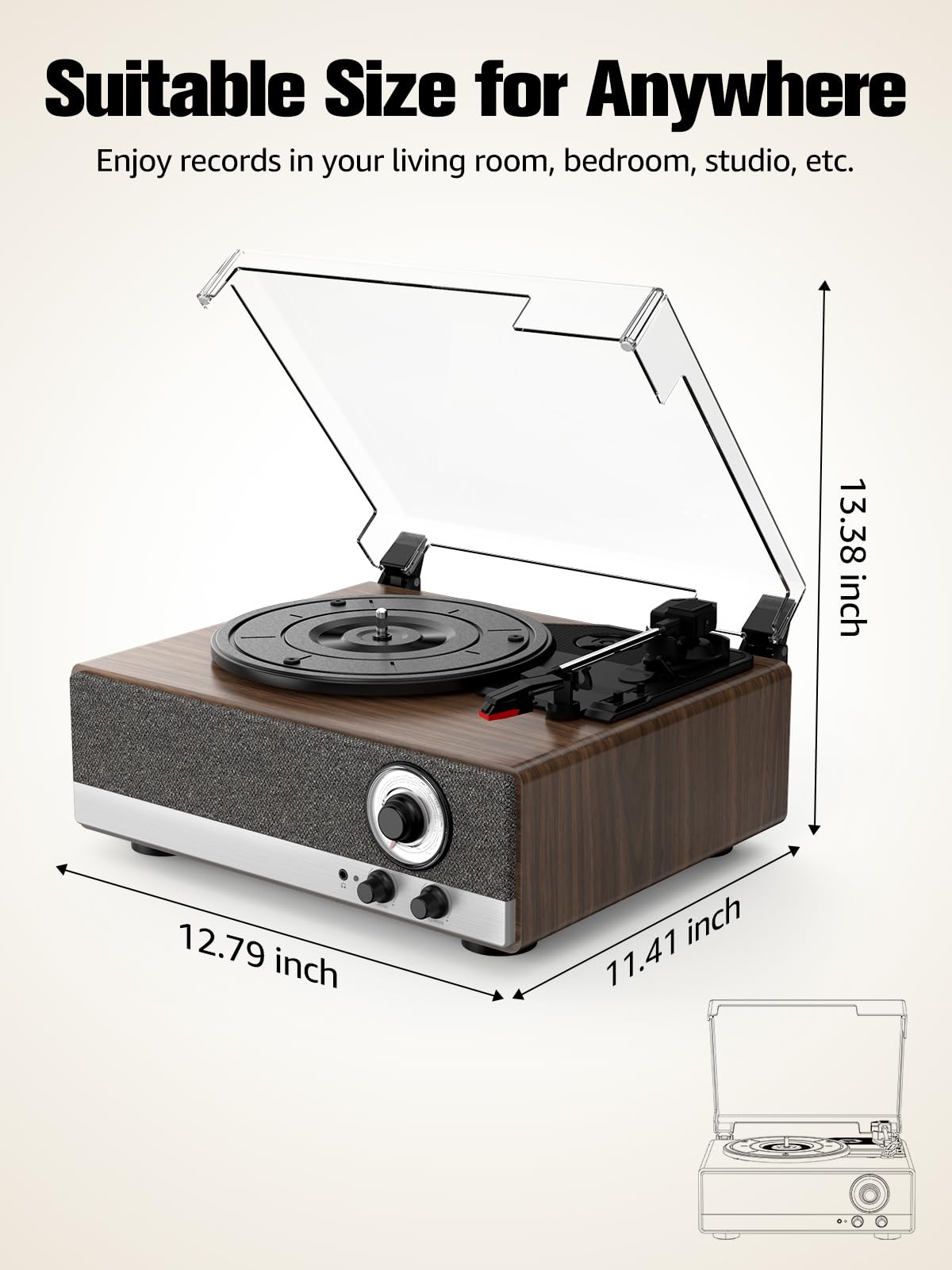 Giradischi in vinile 7 in 1 con altoparlanti integrati Bluetooth in & out trasmissione a cinghia 3 velocità giradischi per dischi in vinile supporto radio AM/FM, controllo del passo e uscita linea RCA