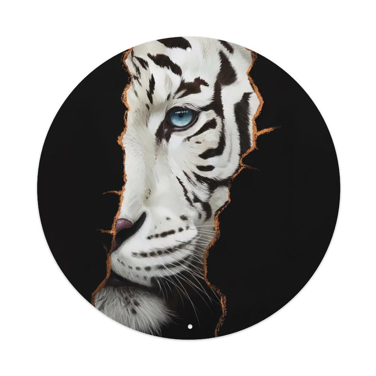 Animal White Tiger Blue Eyes 3D Crack Effect Abstract Wildlife Vintage Metal Tin Sign Plaque Wall Decor for Cafe, Club Bar, Office, Garden Metal Poster 8x8Inch