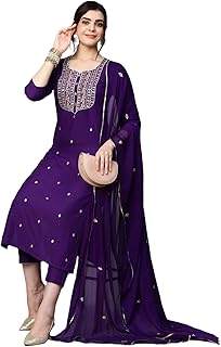 Women’s Cotton Blend Embroidered Kurta Set with Pant & Dupatta – Straight Calf‑Length, 3/4 Sleeve, Round Neck – Elegant Ethnic Attire (5 Colors, S–5XL) - 73% OFF Deal at ₹699 on Amazon | Valzo