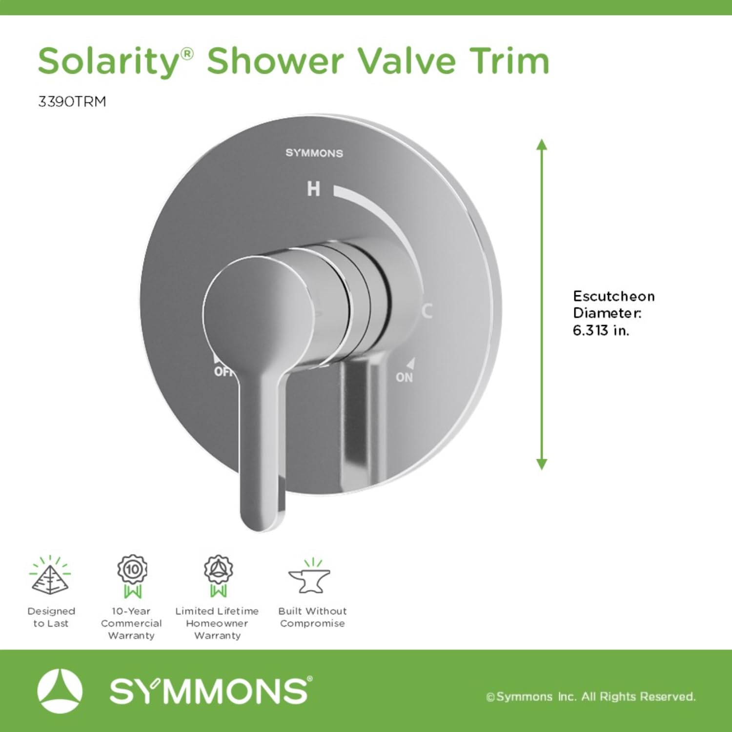 Symmons Solarity Single Handle Shower Valve Trim Kit in Polished
