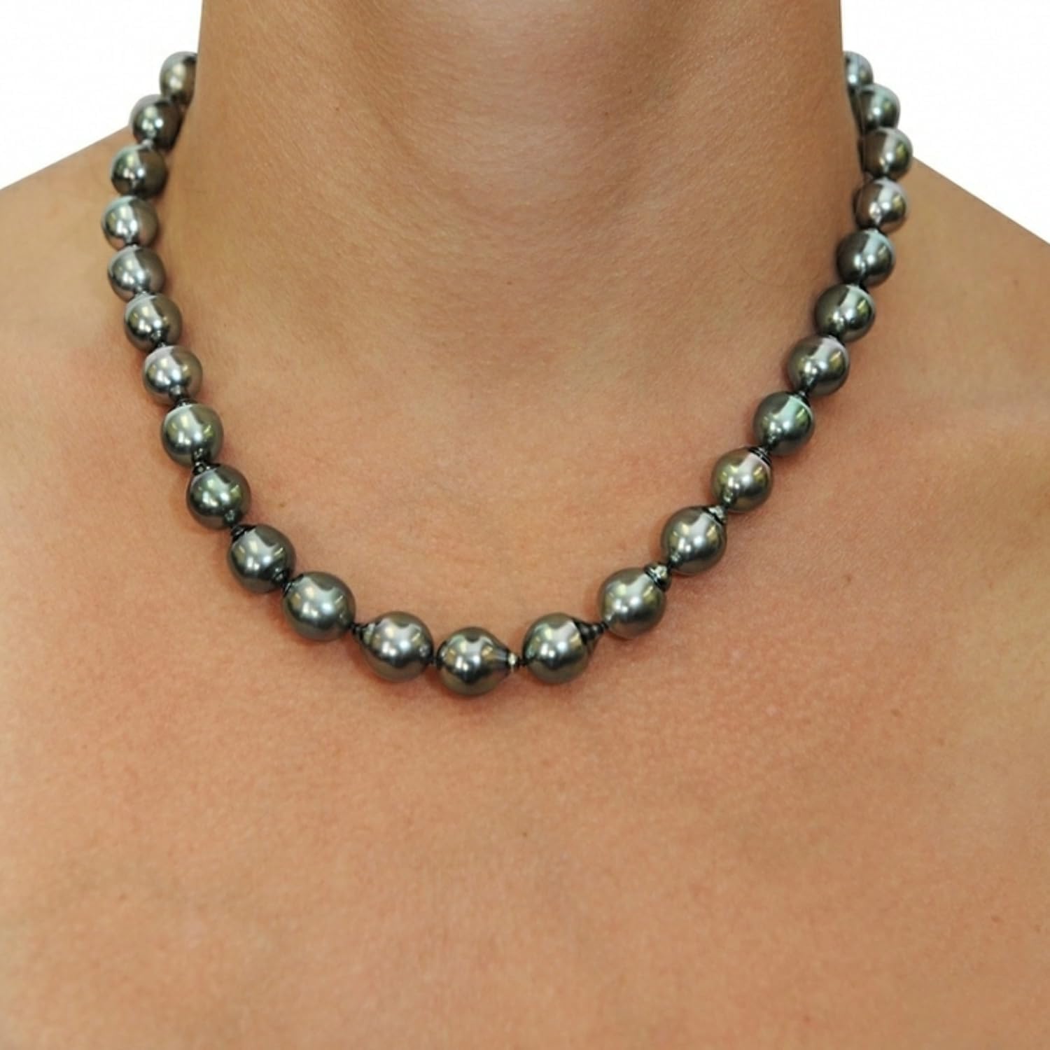 The Pearl Source 14K Gold 8-10mm Circle-Baroque Genuine Tahitian South Sea Cultured Pearl Necklace in 18" Princess Length for Women