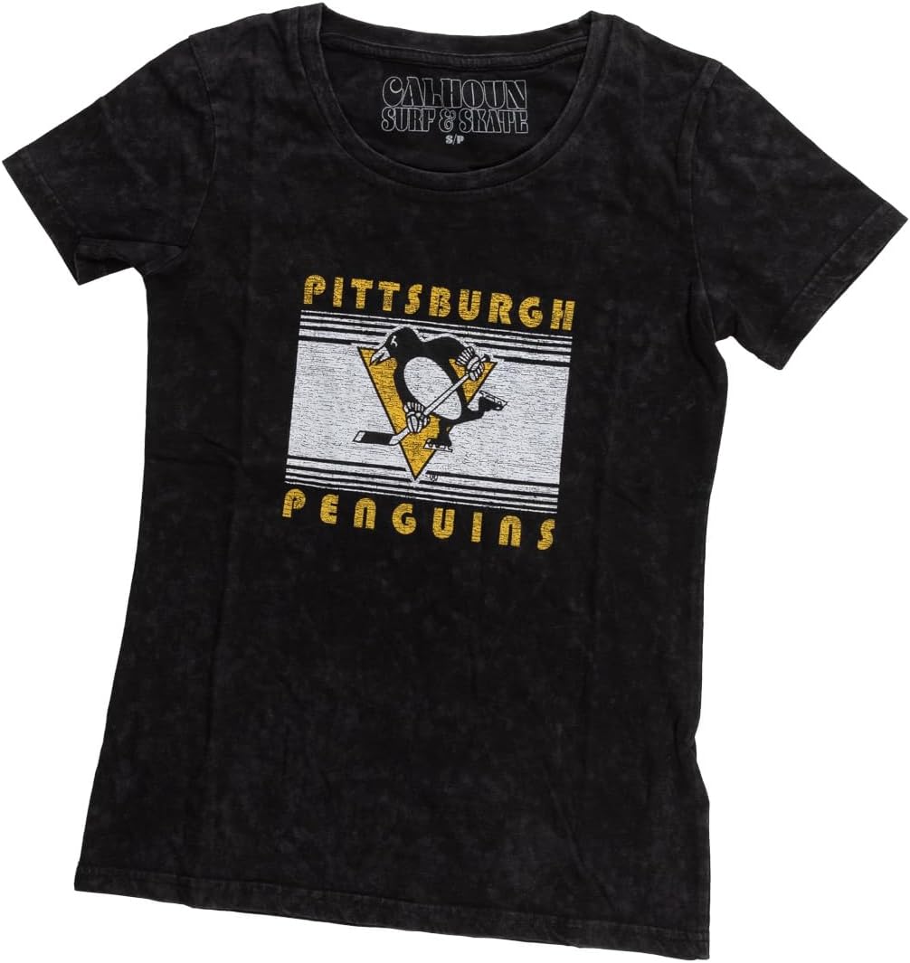 Calhoun NHL Womens Acid Wash Round Neck Block Logo T-Shirt