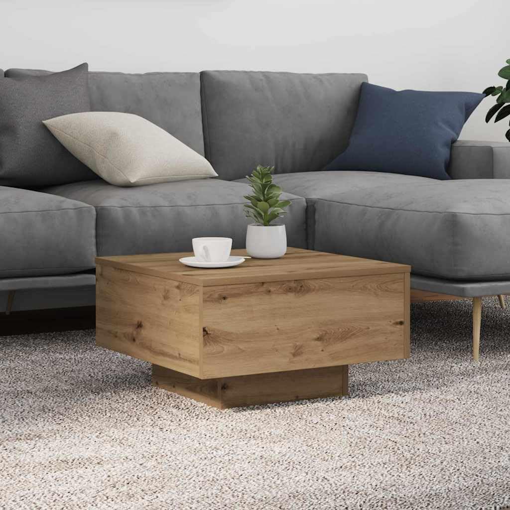 SXZenSpace LED Coffee Table 55x55x31 cm Artisan Oak Engineered Wood Small Living Room Accent with Modern Strip Lights for Lounge Bedroom