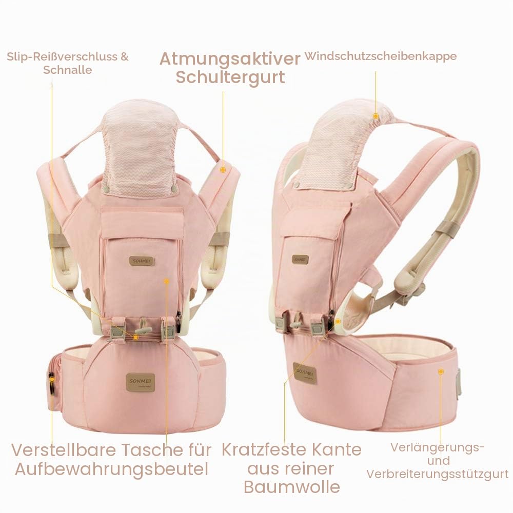Ergonomische Babytrage mit Hüftsitz, um 360 Grad verstellbar, weich und atmungsaktiv, ganzjährig verwendbar, für Neugeborene und Kleinkinder, zum Wandern, Einkaufen, Reisen