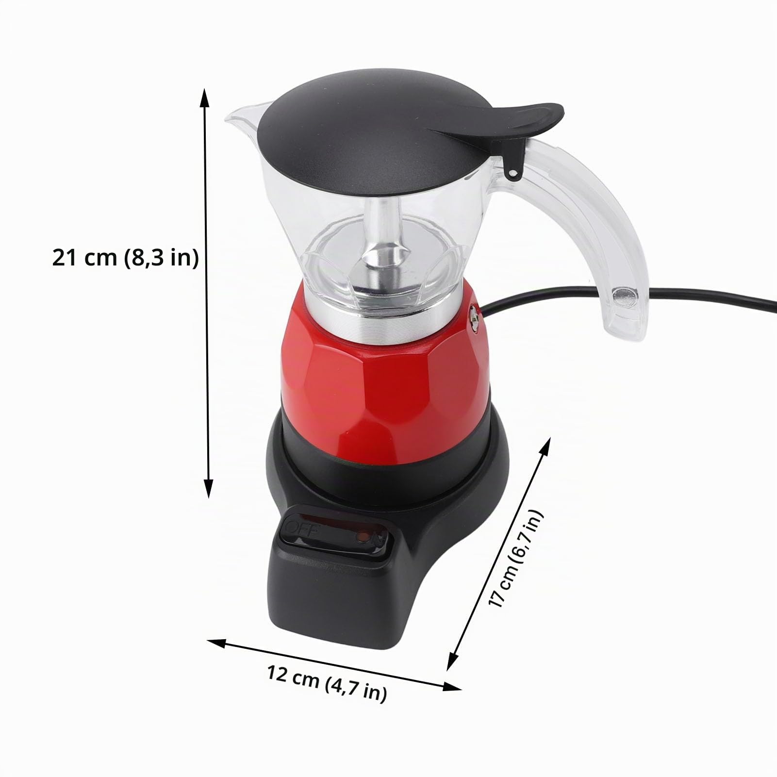 Cafetera Cubana, 150 Ml, 3 Tazas, Pequeña Cafetera Espresso Eléctrica Portátil Moka Pot, Cafetera Italiana de Aluminio a Prueba de Goteo con Filtro y Base Desmontable para Viajes