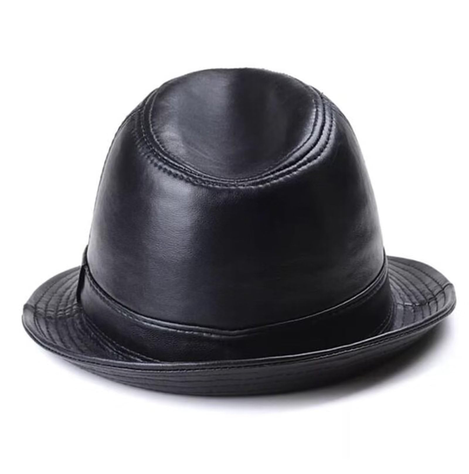 Fedora Pelle Cappello da Jazz Uomo Elegante Berretto in Pelle Autunnale Invernale Cappello a Tesa Larga retrò Cappelli Trilby da Esterno