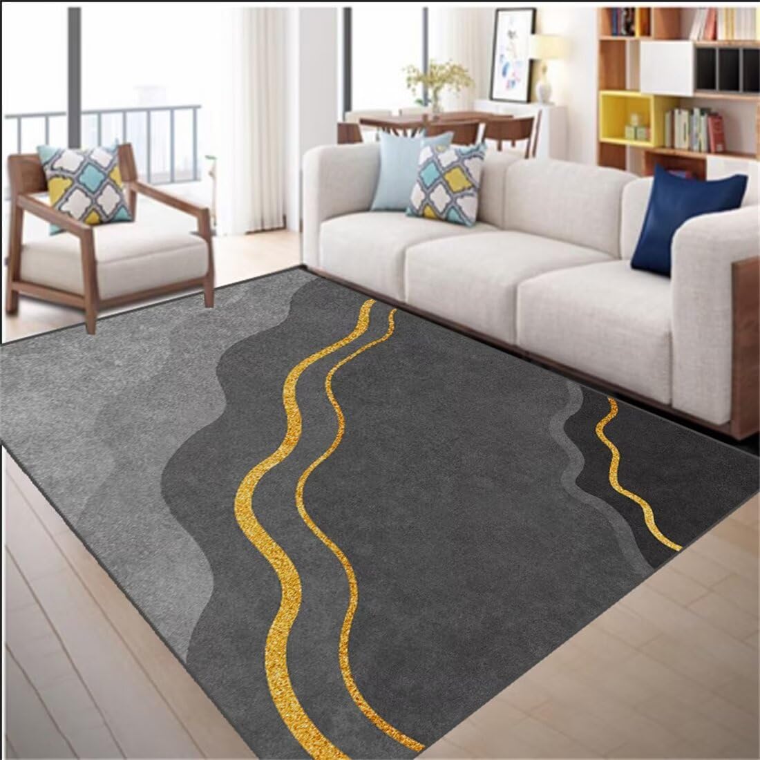 Tapis de chambre a coucher lavable 120X160CM avec decoration chambre bebe fille et design abstrait gris