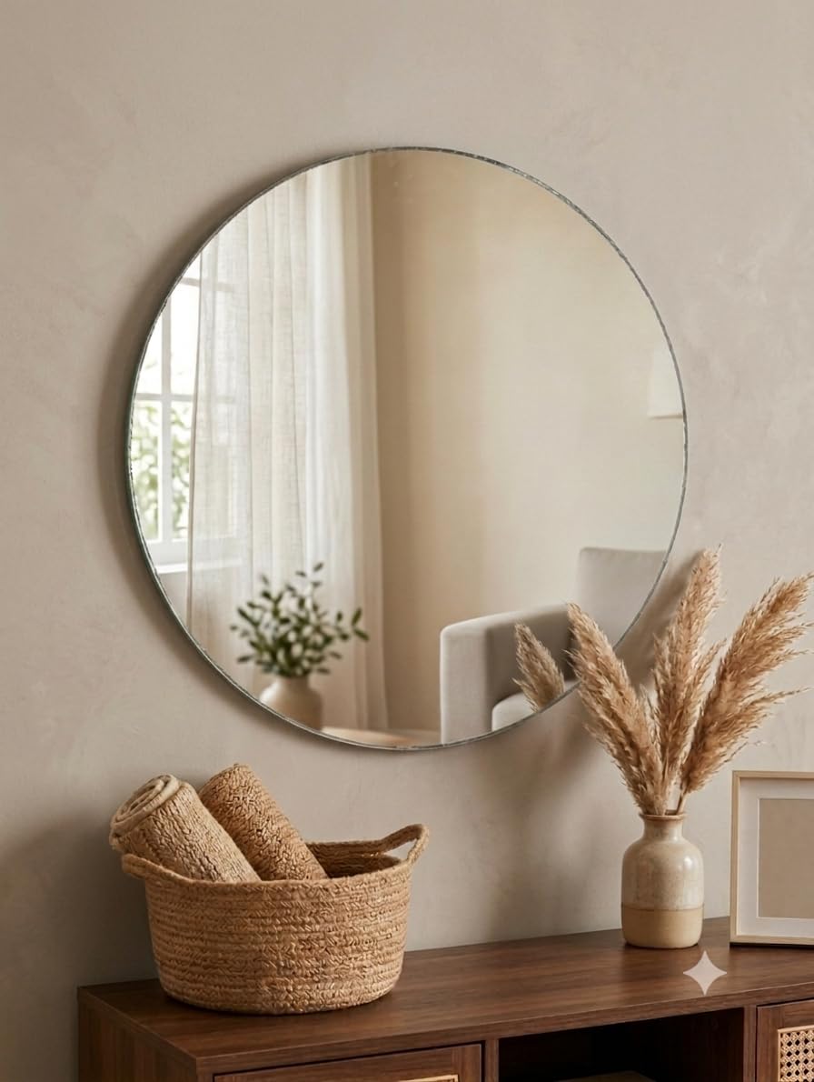 ​Premium Round Wall Mirror for Home Decor | (Size: 12/12 Inch) | Frameless Edge Design, Bathroom & Living Room, Modern Minimalist Style, Wall Mounted, Versatile Home Decor-image-31